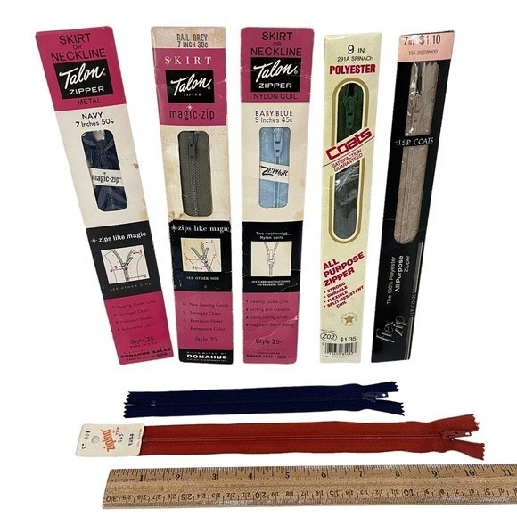 New Vintage Zippers Lot of 7 Talon JP Coats Ziplon 7"-9" & Serval 25" Zipper - Picture 1 of 16